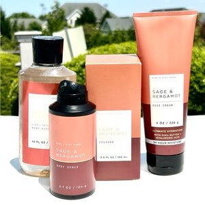 BATH & BODY WORKS Sage & Bergamot Cologne, Spray, Cream & 3-In-1 Wash New!!!